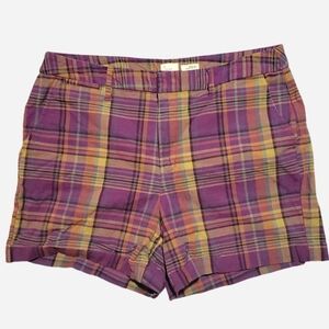 purple plaid shorts in autumnal fall colors